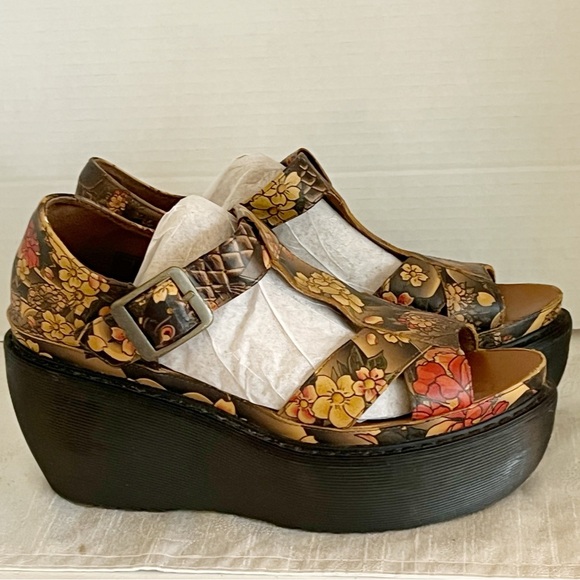 Dr. Martens Shoes - Dr Martens x Evisu Adaya Tattoo Japanese Koi Wedge Mary Jane Chunky Sandals Sz 8